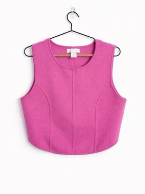 House of Harlow 1960 Barbie Pink Ribbed Knit Structured Cropped Tank Size L